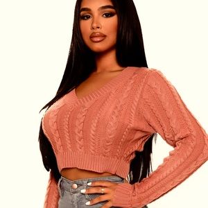 NWT Fashion Nova Dusty Rose Cropped Knit Sweater